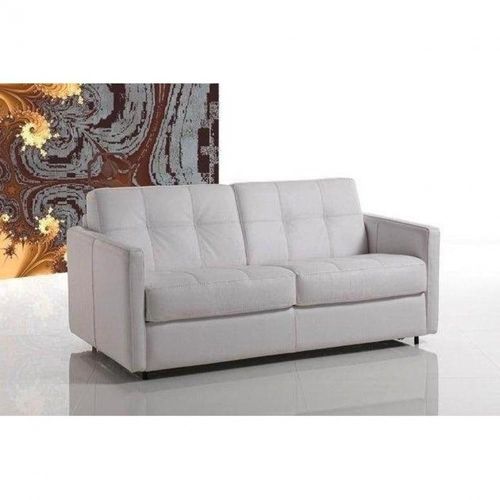 Canapé Lit Cube Express Convertible 120* 197*16cm, Cuir Vachette Blanc Cassé, Matelas 16 Cm