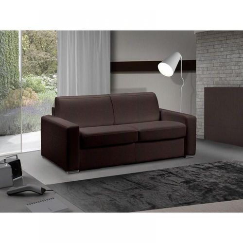 Canapé Lit 2-3 Places Master Convertible Express 120 Cm Cuir Marron Matelas 18 Cm Inclus