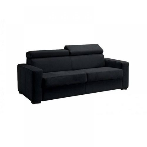 Canapé Express Sidney Deluxe 120 Cm Cuir Vachette Noir Matelas 16 Cm