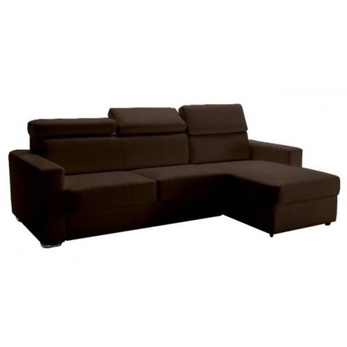 Canapé D'angle Réversible Express Sidney Deluxe 160cm + Coffre. Têtières Réglables. Cuir Vachette Marron. Matelas 16 Cm