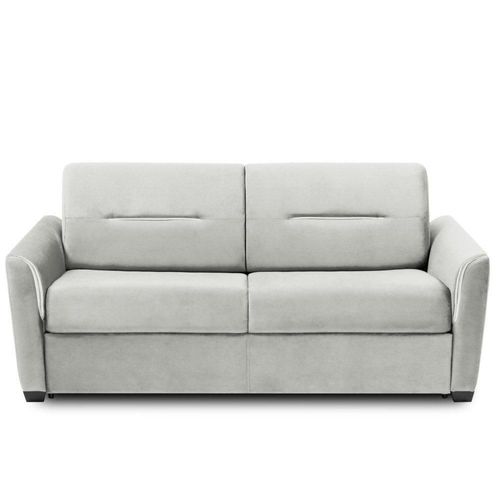 Canapé Convertible Express Amazone 120cm Matelas 16cm Sommier Lattes Cuir Vachette Blanc Cassé