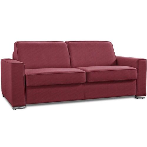 Canapé Convertible 3 Places Excellence 140 Cm Sommier Lattes Matelas Memory 18 Cm Inclus Tweed Rouge