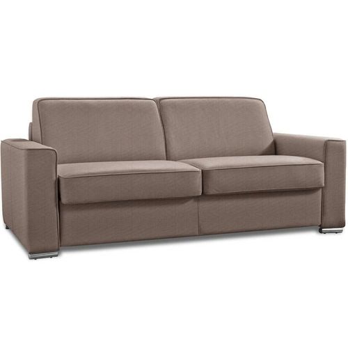 Canapé Convertible 3 Places Excellence 140 Cm Sommier Lattes Matelas Memory 18 Cm Inclus Tweed Taupe Sand
