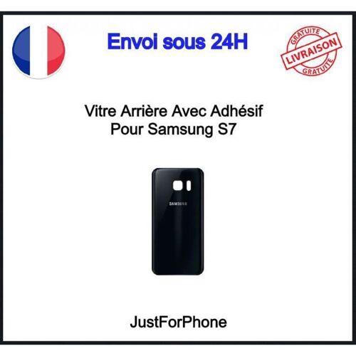 Vitre Arrière Samsung Galaxy S7 Noir Cache Batterie Adhésif Logo Ce