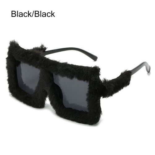 Lunettes De Soleil Faites À La Main Pour Femmes, Monture Carrée, En Peluche, Fourrure Douce, Punk, Sexy