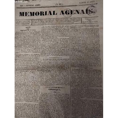 Mémorial Agenais, 7e Année - 1837, N°967 - Samedi 19 Août - Agen - Elections Du 19 Août - Chronique - Prédiction Mahométane En France - Encouragement Au Protestantisme - Modèle De Conversation - Comme(...)