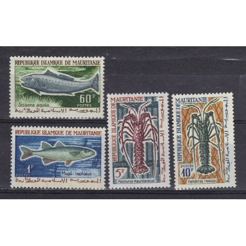 Mauritanie 1964 : Poissons Et Crustacés : Mugil Cephalus / Palinurus Mauritanicus / Panalirus Regius / Sciaena Aquila - Série Entière De 4 Timbres Neufs *