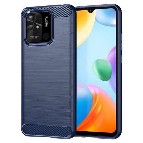 Coque Pour Xiaomi Redmi 10c / Poco C40 - Housse Etui Silicone Gel Carbone + Verre Trempe - Bleu Fonce