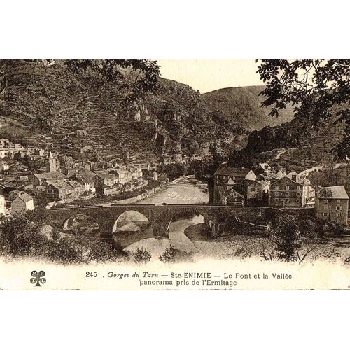 Carte Postale Ancienne, Lozère ( 48 ), Sainte Enimie, Le Pont Et La Vallée Pris De L'ermitage, Gorges Du Tarn