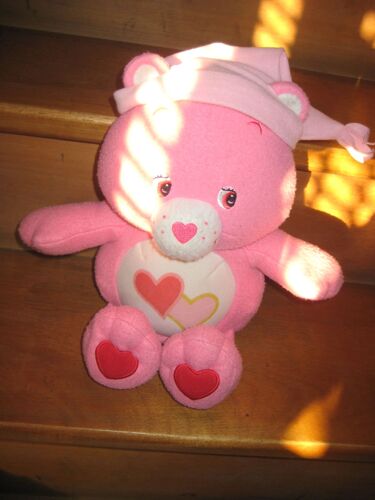 Peluche Bisounours Rose 2 Coeurs Parlant I Love You