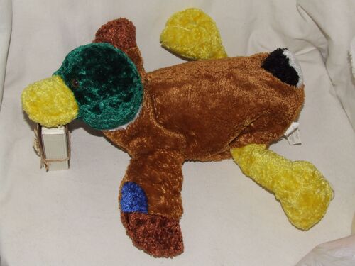 Canard Pigargo Doudou Marron Vert Jaune Peluche De 35 Cm