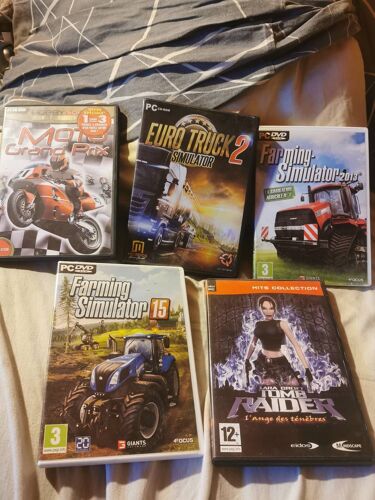 Lot 5 Jeux Pc. Farming, Tomb Raider, Truck, Moto. 