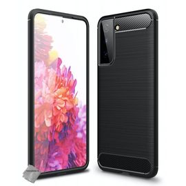 Housse Etui Coque Silicone Gel Carbone Pour Samsung Galaxy S21 5g + Verre Trempe - Noir