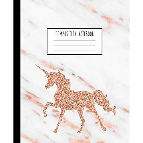 Composition Notebook: Rose Gold Unicorn White Grey Marble And Rose Gold Wide Ruled Line Pages, Writing Notes Journal For Girls, Kids, School, Students And Teachers (7.5 X 9.25, 100 Pages)