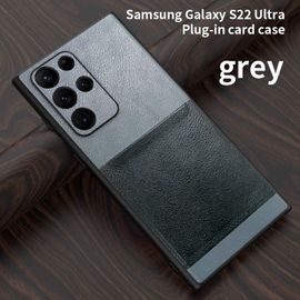 Coque Pour Samsung S22 Plus Couverture Arrière Insert Card Protection En Cuir - Gris