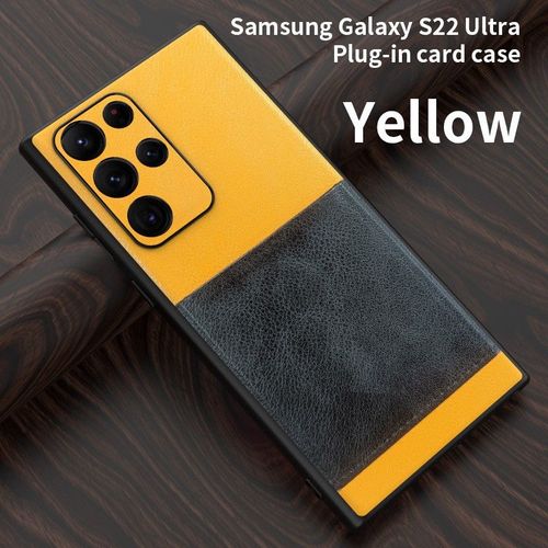 Coque pour samsung S22 Ultra couverture arrière insert card protection en cuir - Jaune