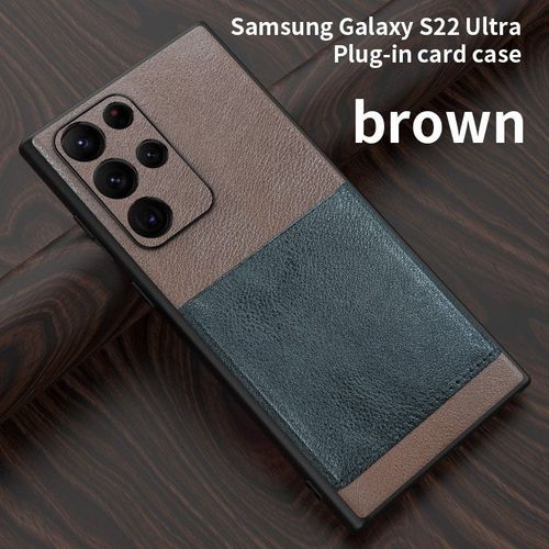 Coque pour samsung S22 Ultra couverture arrière insert card protection en cuir - Brun