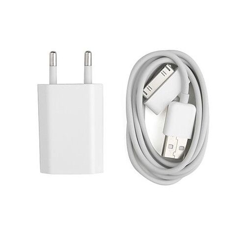 Chargeur Secteur  + Câble Usb Iphone 3, 4, 5, Ipod, Ipad. Blanc