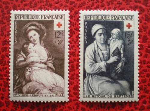 Paire De Timbres Au Profit De La Croix-Rouge Neufs Sur Charnière Ou Avec Trace - Mme Vigée-Lebrun Et Sa Fille - Le Retour Du Baptême Par Louis Le Nain - France - Année 1953 - Y&t N° 966 Et 967