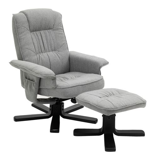 Fauteuil De Relaxation Charly Repose-Pieds Siège Pivotant Dossier Inclinable Assise Rembourrée Relax, En Tissu Gris Et Pieds Noirs