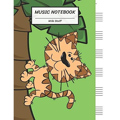 Music Notebook Wide Staff: Funny Kitten Cat On Coconut Tree/Blank Music Sheet Notebook,Big Staff Paper,Music Manuscript Paper,6 Large Staves Per Page,8.5"X11",100 Pages,For Teen,Boys,Girls, Kids, Begi
