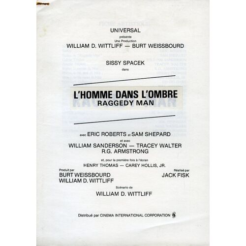 L'homme Dans L'ombre (Raggedy Man), Dossier De Presse, De Jack Fisk Avec Sissy Spacek, Sam Shepard