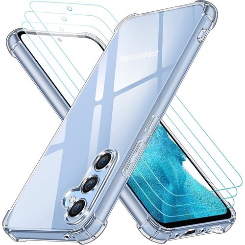 Coque Pour Samsung Galaxy A54 5g Avec 3 Pièces Protection Écran En Verre Trempé Transparent Étui De Protection En Silicone Antichoc Clair Mince Souple Tpu Bumper Housse