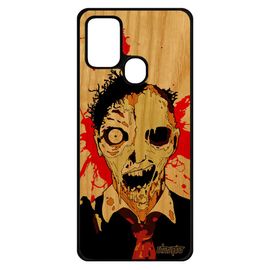 Coque En Bois Veritable Silicone Samsung Galaxy A21s Zombie Gore Smartphone Etui Frêne Halloween Portable Tache De Sang Orange Tpu