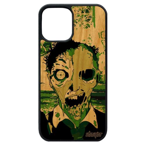 Coque iPhone 12 pro max bois silicone zombie rigide souple halloween squelette epouvante mort vivant telephone Vert antichoc
