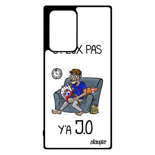 Coque Samsung Note 20 ultra silicone j'peux pas y'a JO je case blanc athletisme humour supporter telephone bande dessinée de galaxy