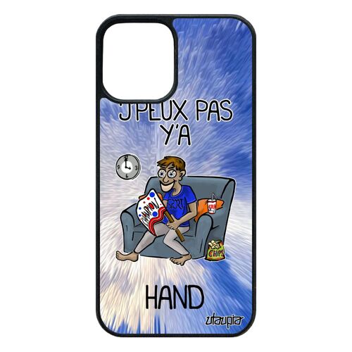Coque j'peux pas y'a hand 12 pro/iPhone 12 en silicone bleu humour dessin handball de protection supporter case texte je drole