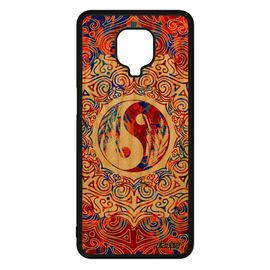 Coque Pour Xiaomi Redmi Note 9s Bois Silicone Yin Et Yang Chine Fantaisie Rosace Ying Peinture Bien & Mal Orange Coloré Motif De