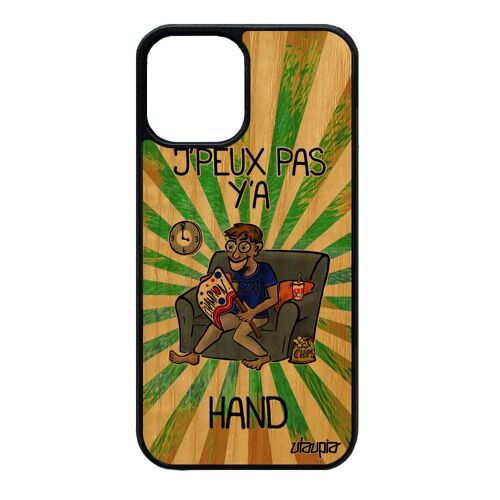 Coque silicone antichoc iPhone 12 mini bois j'peux pas y'a hand humour portable jpeux supporter je dessin vert handball texte