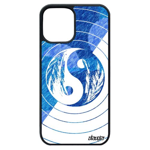 Coque iPhone 12 pro max silicone Yin et Yang ying Bleu dessin case equilibre couleur 4G art pastel cercle bulle garçon plume