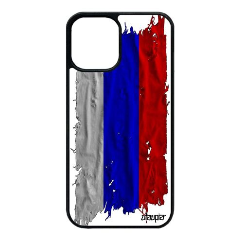 Coque drapeau russie russe iPhone 12 mini silicone etui football Euro coupe du monde foot telephone tissu noir bumper jo de