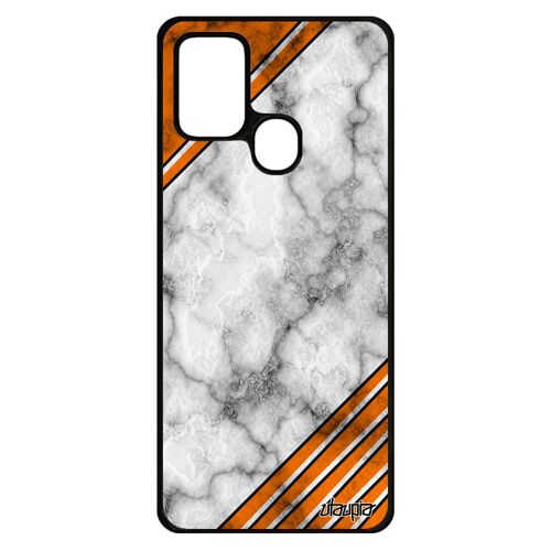 Coque Samsung A21s en silicone marbre texture contemporain design 4G orange souple granite motif geometrique de protection galaxy