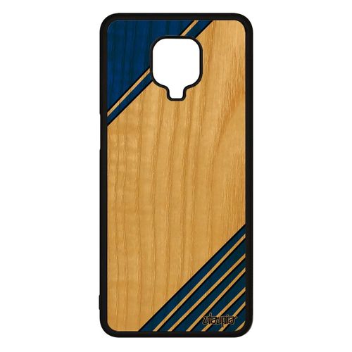 Coque Rigide Xiaomi Redmi Note 9s Bois Silicone Moderne Cadeau Etui Motif Effet Design Geometrie Cover Triangle Antichoc Fond Bleu