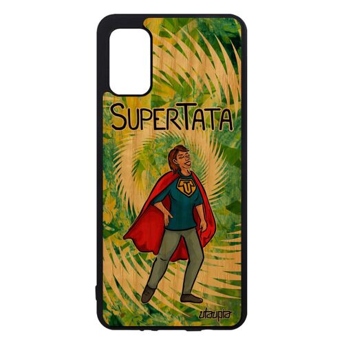 Coque Super Tata Samsung A41 Bois Silicone Noir Vert Telephone Heros Bd Comique Antichoc Drole Naissance Fille Tante Bumper Galaxy