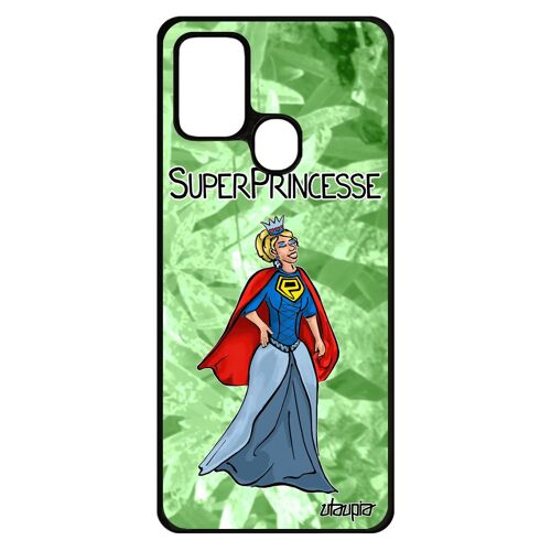 Coque A21s silicone super princesse heros drole humour caoutchouc comique texte femme personnalisé bd comics alu vert Samsung galaxy