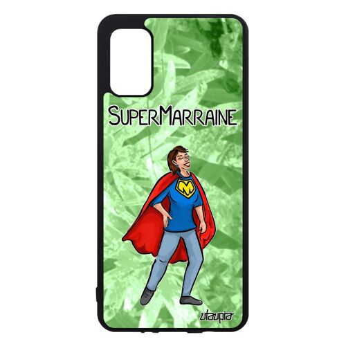 Coque super marraine Samsung Galaxy A41 en silicone drole smartphone naissance fille humour vert etui bd texte dessin comique comics