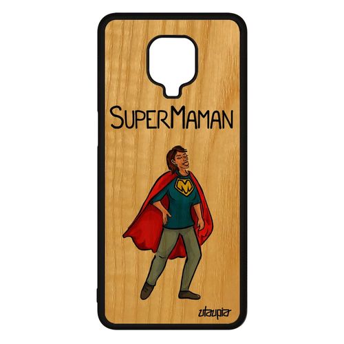 Coque Pour Xiaomi Redmi Note 9 Pro En Bois Silicone Super Maman Naissance Garcon Personnalisé Mere Portable Texte Humour Caoutchouc