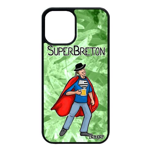 Coque Silicone Pour Iphone 12 Mini Super Breton Noir Motif Bd Texte Antichoc Mobile Comique Comics Telephone Vert Drole Humour