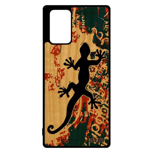 Coque Samsung Note 20 bois silicone salamandre SM-N980F Vert rigide TPU journal symbole etui street art animal made in France galaxy
