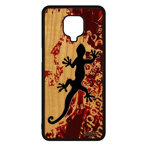 Coque Xiaomi Redmi Note 9 pro en bois naturel veritable silicone salamandre amour cadeau de noel femme motif telephone mobile jolie
