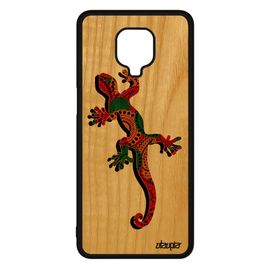 Coque Silicone Telephone Pour Xiaomi Redmi Note 9s En Bois Salamandre Personnalisé Reggae Hippie Reptile Jamaique Design Orange Case