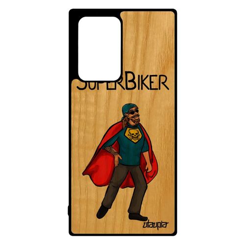 Coque bois Samsung Galaxy Note 20 ultra silicone super biker motard antichoc bande dessinée humoristique cover telephone noir texte