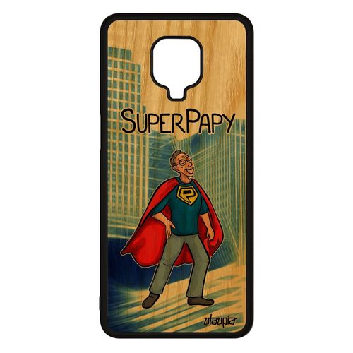 Coque Super Papy Pour Xiaomi Redmi Note 9s Bois Naturel Silicone Bleu Antichoc Cover Humour Enfant Personnalisé Case Bande Dessinée