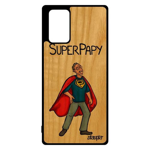 Coque Silicone Samsung Note 20 Bois Super Papy Texte Papi Drole Personnalisé Etui Naissance Garcon Bande Dessinée Comics De Galaxy