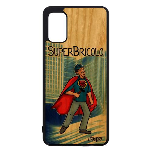 Coque super bricolo A41 en bois silicone père comics housse texte bande dessinée heros papa bricoleur bleu comique de Samsung galaxy