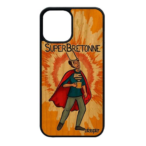 Coque Pour Iphone 12 Mini Bois Naturel Silicone Super Bretonne Breton Heros Orange Bd Drole Humoristique Comics Design Humour